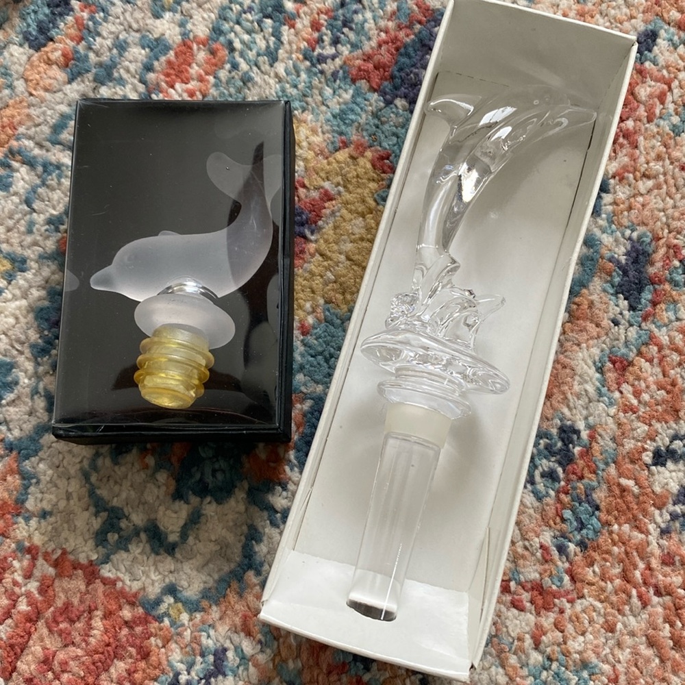 Mikasa Glass Dolphin Wine Bottle Stopper Austrian Lead Crystal bundle